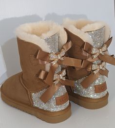 Custom Bling Rhinestones Genuine Sheepskin Boots UGG Czech Rhinestones Bling Leather Boots With Round Toe, Leather Boots With Bling And Round Toe, Leather Bling Boots With Round Toe, Embellished Brown Round Toe Boots, Brown Embellished Round Toe Boots, Bedazzled Winter Boots With Round Toe, Bedazzled Round Toe Winter Boots, Winter Bedazzled Round Toe Boots, Luxury Round Toe Boots With Bling