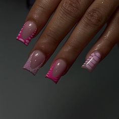 Pink Chrome French Tip Nails Short, Short French Pink Nails, Valentines Day Nail Inspo Short, Pink Square Nail Designs, Short Length Acrylic Nails, Cute Pink Birthday Nails, Pink Short Nails Ideas, Pink Short Acrylic Nails, Pink Short Square Nails