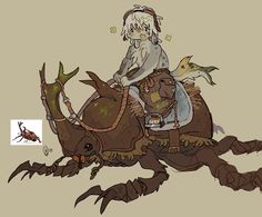 Kemono furry riding beetle bug Big Beetle, Bug Art, 캐릭터 드로잉, A Bug, Creature Concept Art, 판타지 아트, Art Block, Funky Art, Creature Design