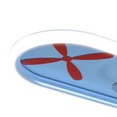 a computer mouse with a red propeller on it's back end and blue body