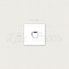 a coffee cup is shown on the side of a white paper with measurements for it