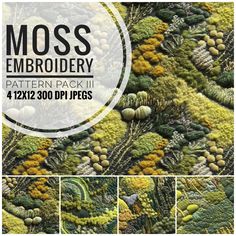 moss embroidery pattern pack 3 - 4x4, 5x7, and 6x10