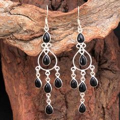 "Amazing Black Onyx Pear Shape Gemstone Earring - 925 Sterling Silver Handmade Designer Women Drop & Dangle Earring length 3\"- ae4599 ( Stamped 925 ) MATERIAL- 925 STERLING SILVER GEMSTONE - Black Onyx EARRINGS LENGTH - 3\" STONE SIZE - 7 x 5 MM EARRING WEIGHT - 5.7 GRAMS COLOR - Black" Black Onyx Earrings, Simple Stud Earrings, Earrings Handmade Dangle, Pretty Pendant, Onyx Earrings, Pear Shape, Black Onyx, Silver Charms, Gemstone Earrings