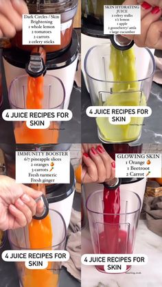 the steps to make juice in a blender for skin and body care, with instructions on how to use it