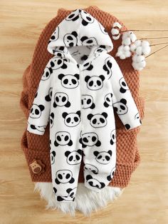 Blanco y Negro  Collar manga larga Tela tejida Dibujos animados Sudadera Embellished Elástico Ligero Baby Boy Bear, Bed Idea, Panda Pattern, Hooded Flannel, Embellished Sweatshirts, Black And White Baby, Cartoon Sweatshirts, Baby Jumpsuit, Boy Onesie