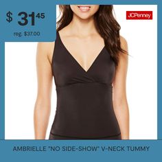 Contour your curves with Ambrielle women's no "Side Show" v-neck camisole. This tag-free shapewear is made from breathable stretch fabric for extra tummy control and offers firm support and an overall smoothing look around the waist.Features: Side Smoothing, Comfort Straps, Silicone Grips, Tag FreeConcerns: Torso + Back, Waist, Tummy SolutionsSupport: Firm SupportFiber Content: 82% Nylon, 18% SpandexFabric Description: ElastaneCare: Line Dry, Hand WashCountry of Origin: Imported Bra-friendly Fitted V-neck Tank Top, Fitted V-neck Top With Medium Bust Support, Fitted Solid V-neck Tankini, Fitted Solid Color V-neck Tankini, Seamless V-neck Shapewear Swimwear, V-neck Swimwear With Built-in Bra And Shapewear Style, Stretch Sleeveless Tankini With Medium Bust Support, Sleeveless Stretch Tankini With Medium Bust Support, Sleeveless Tankini With Medium Bust Support For Summer