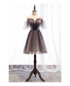 Shop cute purple tulle short party dress with bling online. All instock with free shipping. Pro since 2009. Persephone Cosplay, Gray Homecoming Dress, Graduation Cocktail, Celestial Dress, Prom Dresses Off The Shoulder, Purple Tulle, Homecoming Dress Short, Expensive Dresses, Dresses Off The Shoulder