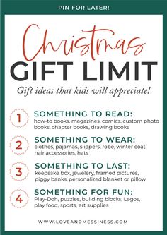 a christmas gift guide for kids with the text, giveaways and instructions to read