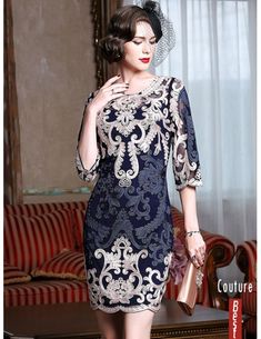 High-end Navy Blue Embroidery Cocktail Dress For Women 40,50 Wedding Guests Elegant Embroidered Fitted Dress For Banquet, Elegant Fitted Embroidered Dress For Banquet, Blue Long Sleeve Embroidered Elegant Dress, Elegant Long Sleeve Blue Embroidered Dress, Elegant Blue Long Sleeve Embroidered Dress, Royal Blue Wedding Dress With Intricate Embroidery, Elegant Blue Embroidered Dress For Wedding, Elegant Blue Embroidered Wedding Dress, Elegant Blue Embroidered Dress