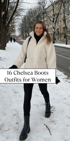 Chelsea boots are so versatile! Here are 16 head-turning outfit ideas showing how ladies can style them. Women’s Outfits With Chelsea Boots, Sweater And Chelsea Boots Outfit, Off White Chelsea Boots Outfit, Chealse Boot Outfit Women Skirt, Chelsea Black Boots Outfit, Wide Leg Jeans And Chelsea Boots, How To Style Black Chelsea Boots, Tall Chelsea Boots Outfit