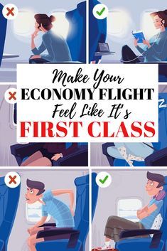 an airplane with the words make your economy flight feel like it's first class