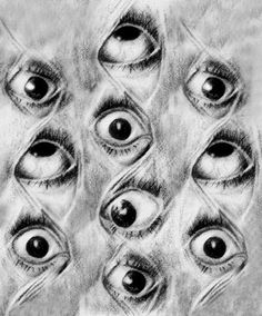 an image of many different eyes drawn in pencil on paper with the eyeballs showing