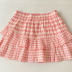 Loveshackfancy Pink Gingham Skirt / Nwot New Without Tags Never Worn Cute Plaid Skirt For Spring, Spring Picnic Skirt With Ruffles, White Casual Skirt For Picnic, White Skirt For Spring Picnic, Casual Gingham Skirt With Ruffles, Spring Gingham Tiered Skirt, Gingham Tiered Skirt With Lining, Cotton Gingham Skirt With Ruffles, Plaid Tiered Skirt With Ruffles