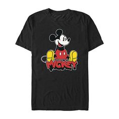 Enjoy comfort and fashion at the same time with this officially licensed men's Mickey Mouse graphic t-shirt design. Crafted from 100% cotton, this tee has a crew neckline and short sleeves. Style it with jeans or shorts.Character: Mickey MouseClosure Type: Pullover HeadFit: Regular FitNeckline: Crew NeckSleeve Length: Short SleeveFiber Content: 100% CottonFabric Description: KnitCare: Machine Wash, Tumble DryCountry of Origin: Imported Mickey Mouse Cotton T-shirt For Streetwear, Mickey Mouse Short Sleeve Fan Merchandise Shirt, Mickey Mouse Short Sleeve Shirt, Pop Culture T-shirt With Logo Print, Mickey Mouse Graphic Tee With Short Sleeve, Black Mickey Mouse Short Sleeve T-shirt, Black Mickey Mouse Short Sleeve Shirt, Black Short Sleeve Mickey Mouse Shirt, Mickey Mouse Graphic Tee For Streetwear