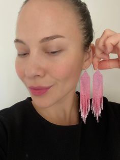 Pink ombre seed bead earrings are made from selected Czech beads. Fringe beaded earrings can be an excellent personalized gift for bridesmaids, Mother's Day, birthdays, Valentine's Day, Wedding day, Christmas, New Year, and for your loved ones. ♡ Quality Czech beads ♡ Length - 4.9'' (12,5 Centimeters) ♡ Width - 0.8'' (2 Centimeters) ♡ Stainless steel hooks/Gold plated 25 silver hooks I accept payments through Paypal. The colors can slightly differ from the photo because of photography lighting a Pink Tiny Beaded Earrings, Long Drop Beaded Chain Earrings For Gift, Adjustable Beaded Fringe Earrings, Pink Beaded Earrings With Fringe, Summer Faceted Beads Earrings, Colorful Beads Long Drop Beaded Earrings, Colorful Beads Long Drop Earrings, Colorful Beaded Long Drop Earrings, Pink Beaded Chain Dangle Earrings