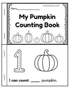 a pumpkin counting book with the number one on it's front and bottom page