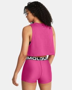 Super-soft, cotton-blend fabric provides all-day comfort|Ribbed collar|Generous dropped armholes for full range of motion|Cropped body length Fitted Cotton Sportswear Tops, Workout Tops With Ribbed Waistband And Relaxed Fit, Pink Athleisure Tops With Medium Support, Pink Athletic Fit Casual Top, Pink Casual Athletic Fit Top, Casual Pink Athletic Fit Tops, Supportive Pink Athleisure Tops, Solid Cotton Activewear With Go-dry Technology, Sportswear Tops With Ribbed Waistband And Relaxed Fit