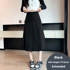 Color: Black And Long, Size: XXL Polyester Skirt, Retro Skirt, Half Skirt, Brown Coffee, Korean Aesthetic, Mid Length Skirts, Line Skirt, Color Fabric, Types Of Skirts