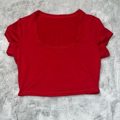 Brand - Shein Size - Small Color- Red Condition - Never Worn Red Fitted Crop Top With Short Sleeves, Fitted Red Crop Top With Short Sleeves, Red Short Sleeve Crop Top For Summer, Red Short Sleeve Casual Crop Top, Trendy Fitted Red Crop Top, Casual Red Crop Top, Casual Red Short Sleeve Crop Top, Casual Red Solid Color Tops, Red Fitted Scoop Neck Top