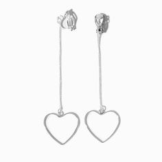 Dangly Heart Earrings, Dangly Clip On Earrings, Clip Earrings Claire's, Silver Clip On Earrings, Claires Clip On Earrings, Concert Clothes, Heart Drop Earrings, Fashionable Jewelry, Western Jewelry