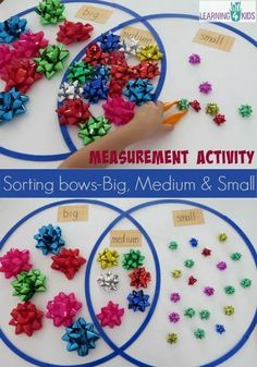 the measurement activity for sorting bows - big, medium and small objects is fun to make