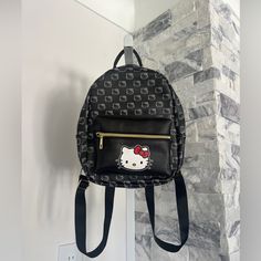 Brand New Hello Kitty Backpack Cute Black Backpack For Students, Cute Black Backpack For Daily Use, Cute Black Backpack For Back To School, Cute Black Student Backpack, Cute Black Backpack With Adjustable Strap, Cute Black School Backpack, Trendy Hello Kitty Print Backpack For Everyday Use, Trendy Black Bag With Hello Kitty Print, Trendy Black Backpack With Cat Design