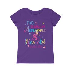 This aesthetic, cute and graphic design with the text This is What an Awesome 8 Year Old Looks Like. A great gift for 7 year old turning 8 years old with fun rainbow colors. It is a great gift idea or present for kids and for her. This super soft cotton tee is really comfortable for active lifestyle. High quality print Princess Wardrobe, Girls Shirt, Birthday Tshirts, Checkered Shirt