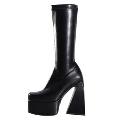 Shop Matte Black Chunky Platform Heel Boots Pull On Knee High Boots For Party color Black for Anniversary, Dancing Club, Date, Party with worldwide Free shipping & Free return. Trendy Black High Shaft Boots, Knee-high Boots For Club In Spring, Black Knee-high Boots With High Shaft For Party, Black High Shaft Knee-high Boots For Party, Black Knee-high Boots For Party, Edgy Knee-high Party Heels, Edgy High Heel Platform Boots For Party, Winter Party Mid-calf Boots With High Shaft, Black High Shaft Heeled Boots For Party