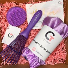 The perfect gift for every curly / natural haired girl!  The Curly Hair Starter Gift Box has everything you need to start your natural hair journey or improve on your current routine. Packed with all your beginner essentials, our box comes with; 1 x Vegan Reversible/Durable Satin Hair Bonnet (Choice of colours) 1 x Vegan Shampoo Scalp Massager Head Brush 1 x 100% Recyclable Conditioner Detangler Hair Brush  Our vegan satin bonnets are hand made meaning they are high quality and long lasting and come in large sizes to ensure all your curls are fully protected at night, preventing wear and frizzing of curls. The fabric of our standard adult bonnet measures 48 centimetres (non-stretched) and can stretch up to 88 centimetres. Our vegan Scalp Massaging Shampoo Brush - Exfoliates scalp removing Curly Hair Tools, Rosemary Flower, Satin Hair Bonnet, Tools Box, Curly Hair Brush, Satin Bonnets, Amazon Hair, Wow Hair Products