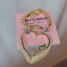 Juicy Couture Heart Shape Earrings Size: 1.5" Tj Maxx Juicy Couture, Jewelry 2000s, Stylish Jewelry Accessories, La Jewelry, Juicy Couture Earrings, Heart Shape Earrings, Quinceanera Jewelry, Dope Jewelry Accessories, Juicy Couture Accessories