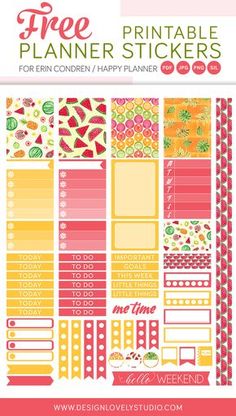 the printable planner stickers are available in various colors and sizes, including pink, yellow