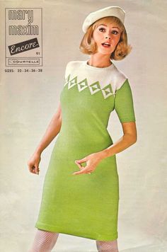 Knit this dress with our vintage pattern. This is a downloadable (non paper) pattern. For questions about yarn requirements, please contact us. After your purchase, you may download the pattern from your account. Knit Dress Outfit, Knitted Dress Outfit, 60s Outfits, Dress Knitting Pattern, 60’s Fashion, Dress Knitting, Superstar Barbie, 60’s Style, Patron Vintage