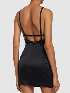 Adjustable spaghetti straps. Back hook and zip closures. Cutout details. Model is wearing a sizeS Tulle Mini Dress, Versace Brand, Corset Mini Dress, Satin Mini Dress, Flat Espadrilles, Pink Mini Dresses, Mini Wrap Dress, Shearling Jacket, Lace Mini Dress