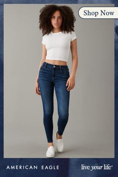 Next Level Stretch/Our softest, stretchiest, never-loses-its-shape denim/Super soft, super flexible, medium-weight denim/Limitless stretch waistband for a flattering, gap-free fit/Dark wash Super Flexible, Medium Weight, Jeggings, Next Level, Women's Jeans, American Eagle Outfitters, American Eagle, Gap, Women Jeans