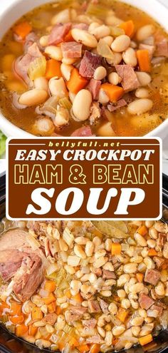 This slow cooker recipe is as easy as dump and go! There's nothing like coming home to this crockpot meal. Full of veggies and a rich broth, this ham and bean soup is satisfying and full of incredible flavor! Ham Soup Crockpot, Crockpot Ham And Bean Soup, Bean Soup Crockpot, Crockpot Ham And Beans, Leftover Ham Bone, Crock Pot Ham, Comfort Soups, Soup Night, Vegetable Ideas