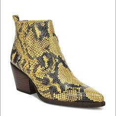 Size 7: True To Size Beautiful Boots With Yellow Snake Print Pattern Heel: Approx. 3” Yellow Snake, Dark Brown Boots, Taupe Boots, Sam Edelman Boots, Green Boots, Blue Boots, Studded Boots, Black Suede Boots, Beautiful Boots