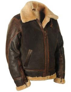 B3 Bomber RAF Aviator flying pilot Winter Cold Brown Warm Genuine leather jacket DESCRIPTION Enter this Winter with style and be ready to face the coming colder days with our pilot jacket in brown. Material:Genuine Leather, Faux Fur Shearling Color:Brown Inner lining:  Faux Fur Shearling Lining   (Faux furs are typically made from synthetic polymeric fibers such as acrylic, mod acrylic) Hand warmer flap pockets High collar to shield the face from the elements and reinforced Open Shear Cuffs Outs Rugged Brown Leather Jacket For Winter, Rugged Brown Outerwear With Padded Collar, Brown Shearling Outerwear For Outdoor, Rugged Brown Outerwear With Fleece Lining, Brown Leather Jacket With Fleece Lining For Outdoor, Brown Leather Jacket With Fleece Lining For Cold Weather, Brown Leather Jacket With Padded Collar For Outdoor, Winter Pilot Aviator Leather Jacket, Winter Outdoor Aviator Leather Jacket