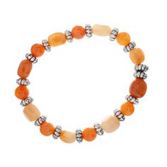 "Find the John Bead Peach Aventurine & Silver Rondelle Bead Stretch Bracelet at Michaels. com. This handmade bead bracelet, made using peach aventurine beads in a mix of shapes interspersed with silver-colored rondelle spacer beads, will make a fantastic addition to your accessory collection. This handmade bead bracelet, made using peach aventurine beads in a mix of shapes interspersed with silver-colored rondelle spacer beads, will make a fantastic addition to your accessory collection. Peach a Peach Aventurine, Craft Corner, Bracelet Ideas, Bracelets Handmade Beaded, Christmas Items, Arts And Crafts Supplies, Beaded Stretch Bracelet, Bead Designs, Bead Bracelet