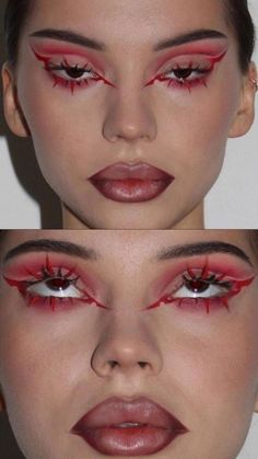 Make Up Halloween Aesthetic, Halloween Makeup Aesthetic, Cybercore Makeup, Fall Inspired Makeup, Drag Make-up, Avant Garde Makeup, Rave Makeup, Red Makeup