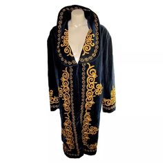 Embroidered Velvet Coat Robe Bohemian Psychedelic Jacket Vintage Statement 3XL | eBay Traditional Hooded Outerwear For Festival, Embroidered Long Sleeve Outerwear For Costume, Traditional Winter Costume Outerwear, Winter Outerwear With Gold Embroidery And Long Sleeves, Fitted Winter Outerwear With Gold Embroidery, Festive Long Sleeve Outerwear With Gold Embroidery, Embroidered Costume Outerwear For Fall, Ceremonial Embroidered Winter Outerwear, Traditional Fall Costume Outerwear