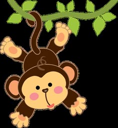 a monkey hanging from a tree branch with leaves