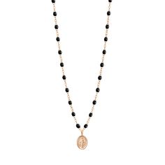 Gigi Clozeau - Madone Charm Classic Gigi Black necklace, Rose Gold, 16.5 Elegant Rose Gold Necklaces With Gemstone Beads, Luxury Black Enamel Pendant Necklace, Luxury Onyx Pendant Necklace, Black Enamel Fine Jewelry Necklace, Polished Onyx Beads Necklaces, Gift Onyx Single Strand Jewelry, Single Strand Onyx Jewelry Gift, Elegant Rose Gold Jewelry With Gemstone Beads, Yellow Gold Onyx Pendant Necklace