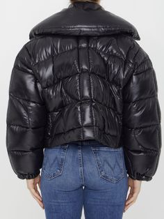 JP short puffer jacket in black quilted nylon with down filling. It features front zip closure, two front zip pockets and stretch cuffs. Regular fit. The model is 178cm tall and wears size FR 38.  Size nationality: FR  Product number: 9201431  Product code: OU0240123999B  Composition: 100% polyamide Black Down Puffer Jacket With Zipper, Black Down Puffer Jacket With Zipper Closure, Black Quilted Jacket With Detachable Hood For Winter, Black Duck Down Outerwear With Zipper Closure, Fitted Black Duck Down Outerwear, Black Hooded Puffer Quilted Jacket, Black Nylon Puffer Jacket With Zipper Closure, Black Quilted Hooded Puffer Jacket, Black Down Puffer Jacket With Padded Collar