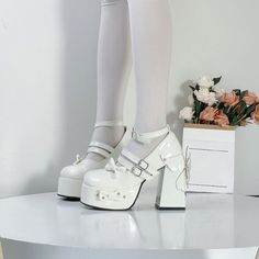 Customized Product. is not eligible for return. Ship In 15-45 Days.Fabric Material: PuColor: Pink. Blue. Black. Beige. RoseHeels Height: 9cm/3.55" Spring Ankle-high Mary Jane Heels, Spring Mary Jane Ankle-high Heels, White Mary Jane Heels For Party, White Chunky Platform Heels With Round Toe, White Heels With Chunky Platform And Round Toe, White Patent Leather Block Heels, White Synthetic Mary Jane Heels, White Platform Heels Ankle-high, White Patent Leather Mary Jane Heels