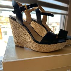 Brand New! Never Worn! Chic Michael Kors Leather Wedge Sandals, Michael Kors Black Round Toe Sandals, Chic Black Michael Kors Sandals, Michael Kors Black Heels For Spring, Michael Kors Wedges, Michael Kors Shoes, Womens Shoes Wedges, Michael Kors Black, Wedges