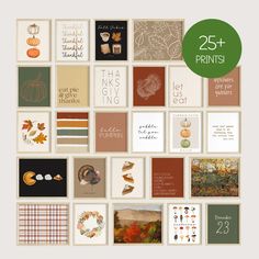 an assortment of thanksgiving cards with the words 25 + prints