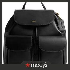 in stock Classic Black Leather Backpack, Classic Black Leather Satchel Backpack, Classic Backpack With Detachable Strap, Classic Black Backpack, Black Leather Flap Backpack, Coach Black Leather Backpack For Everyday Use, Classic Backpack With Flap, Black Rectangular Coach Backpack, Rectangular Black Coach Backpack