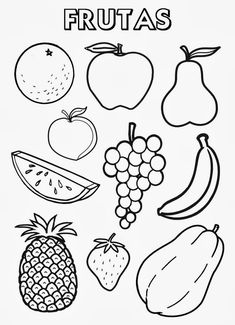 a coloring page with fruits and vegetables on it