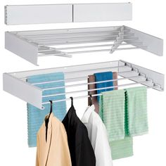 an over the door drying rack with towels and cloths