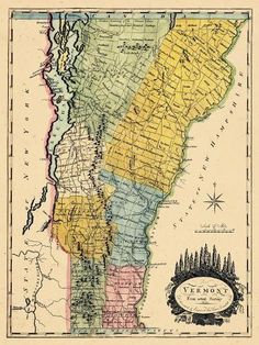 an old map of the state of new hampshire, with trees and mountains in yellow